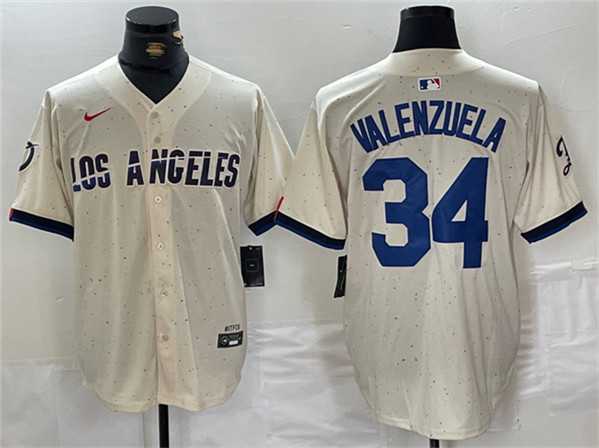 Men%27s Los Angeles Dodgers #34 Toro Valenzuela Cream Stitched Baseball Jersey->los angeles dodgers->MLB Jersey